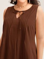 Cotton Toothpick Pleat Plain Midi Dress