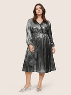 Glitter Contrast Lace Wrap Elastic Waist Dress