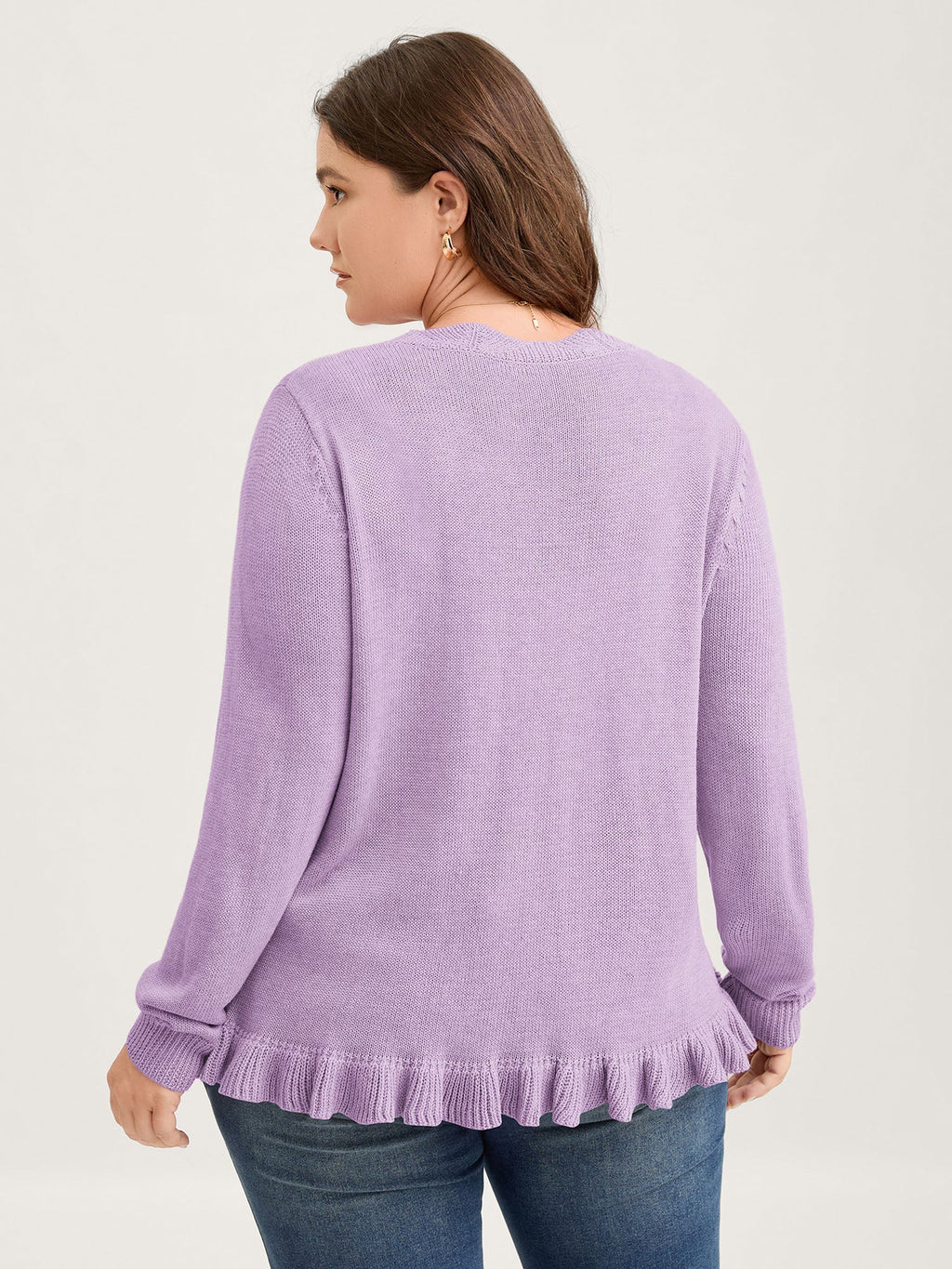 Supersoft Textured Floral Button Ruffled Hem Knit Cardigan