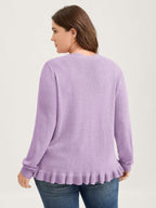 Supersoft Textured Floral Button Ruffled Hem Knit Cardigan