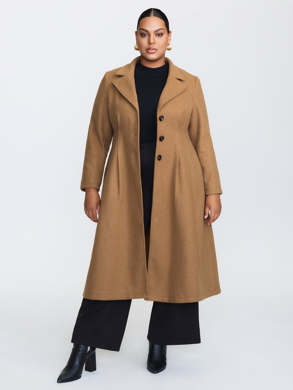 Button Front Pleated Plain Coat