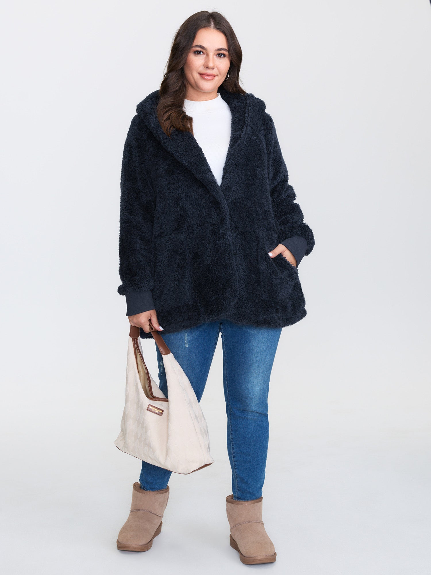 Faux Fur Hooded Pockets Jacket