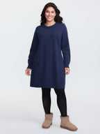 Crew Neck Solid Midi Sweater Dress
