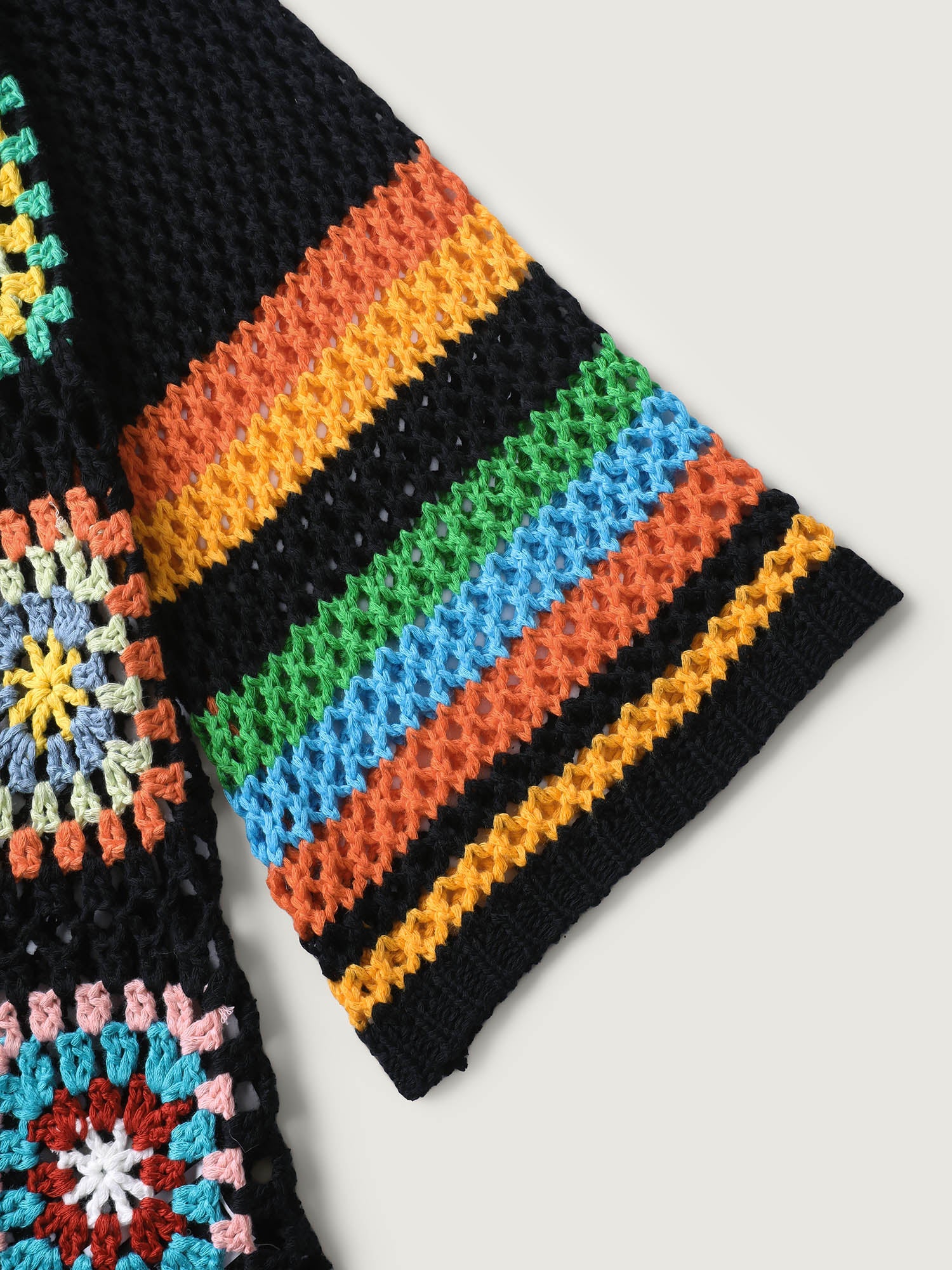 Colorful Floral Crochet Tie Knit Cardigan