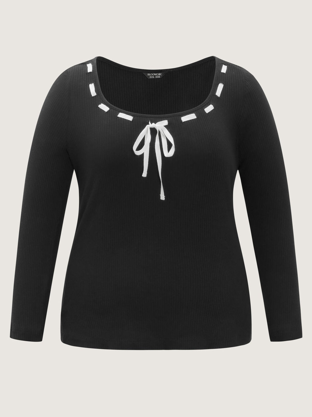 Supersoft Bow Tie Detail Ribbed Knit Top