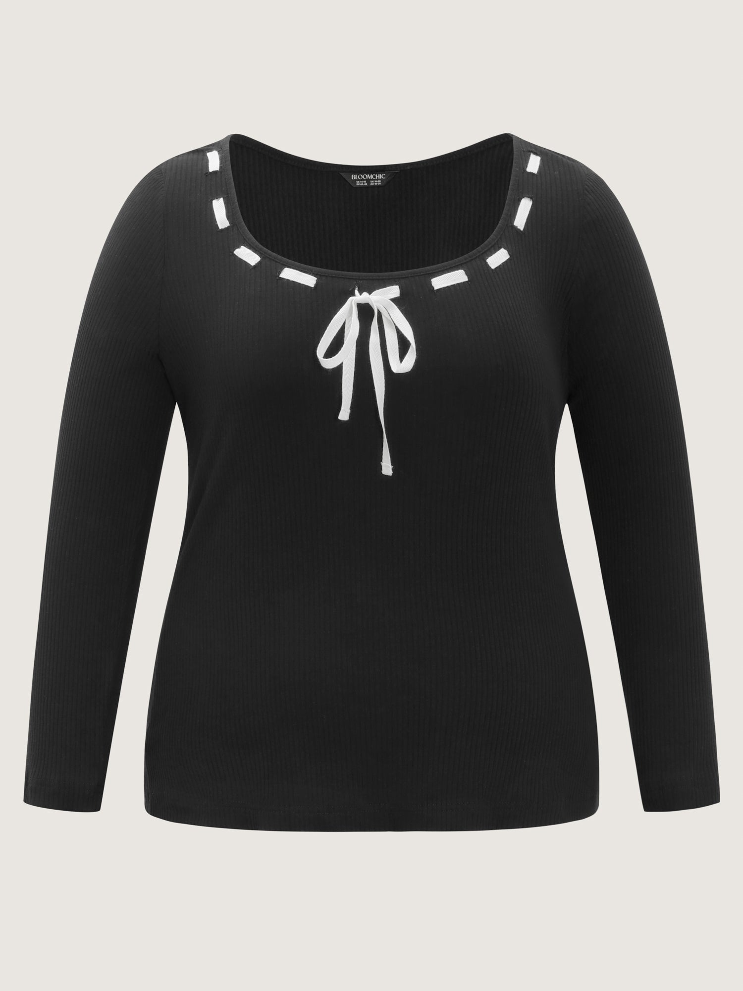 Supersoft Bow Tie Detail Ribbed Knit Top