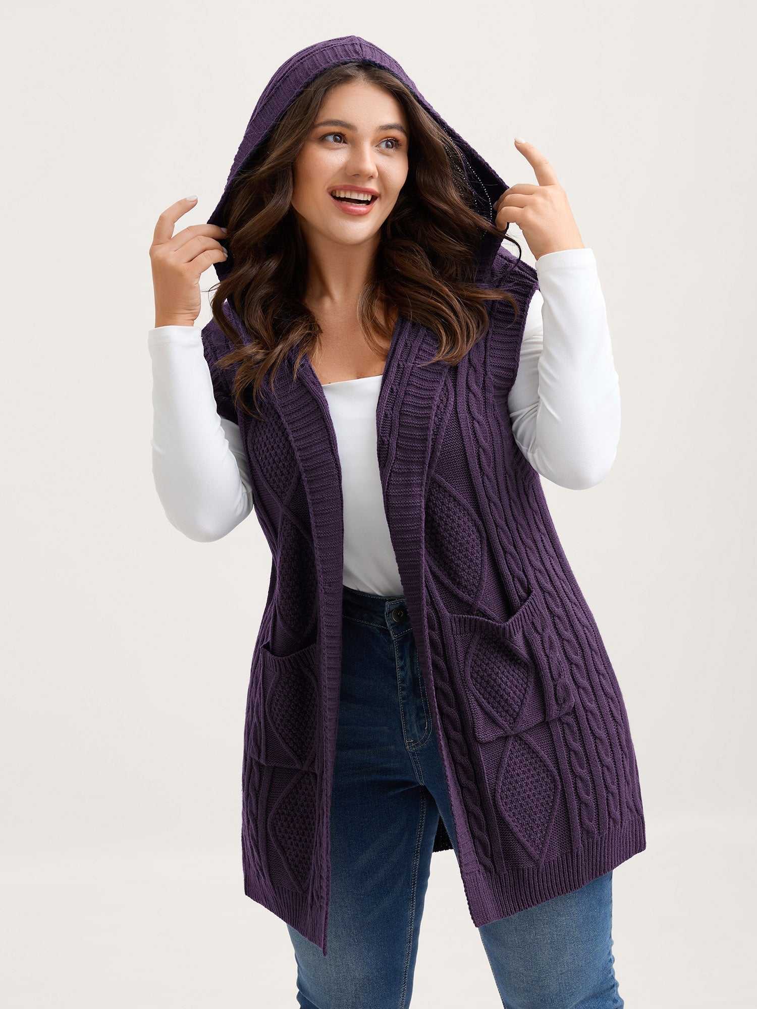 Twisted Hooded Sleeveless Knit Cardigan