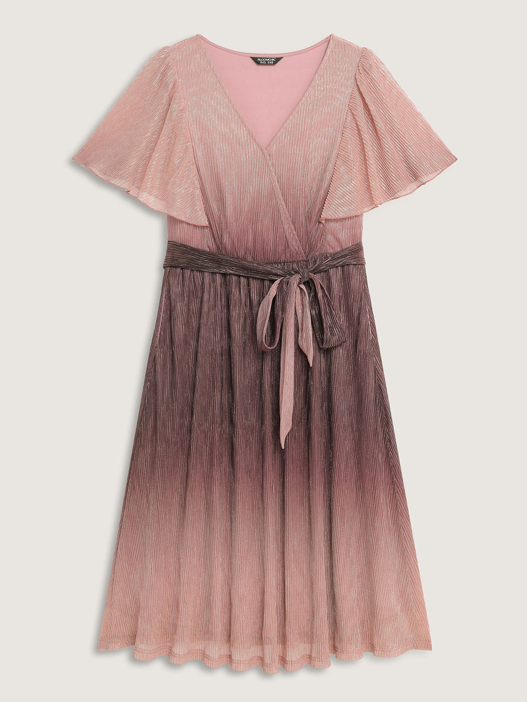 Color Gradient Pockets Belted Midi Dress