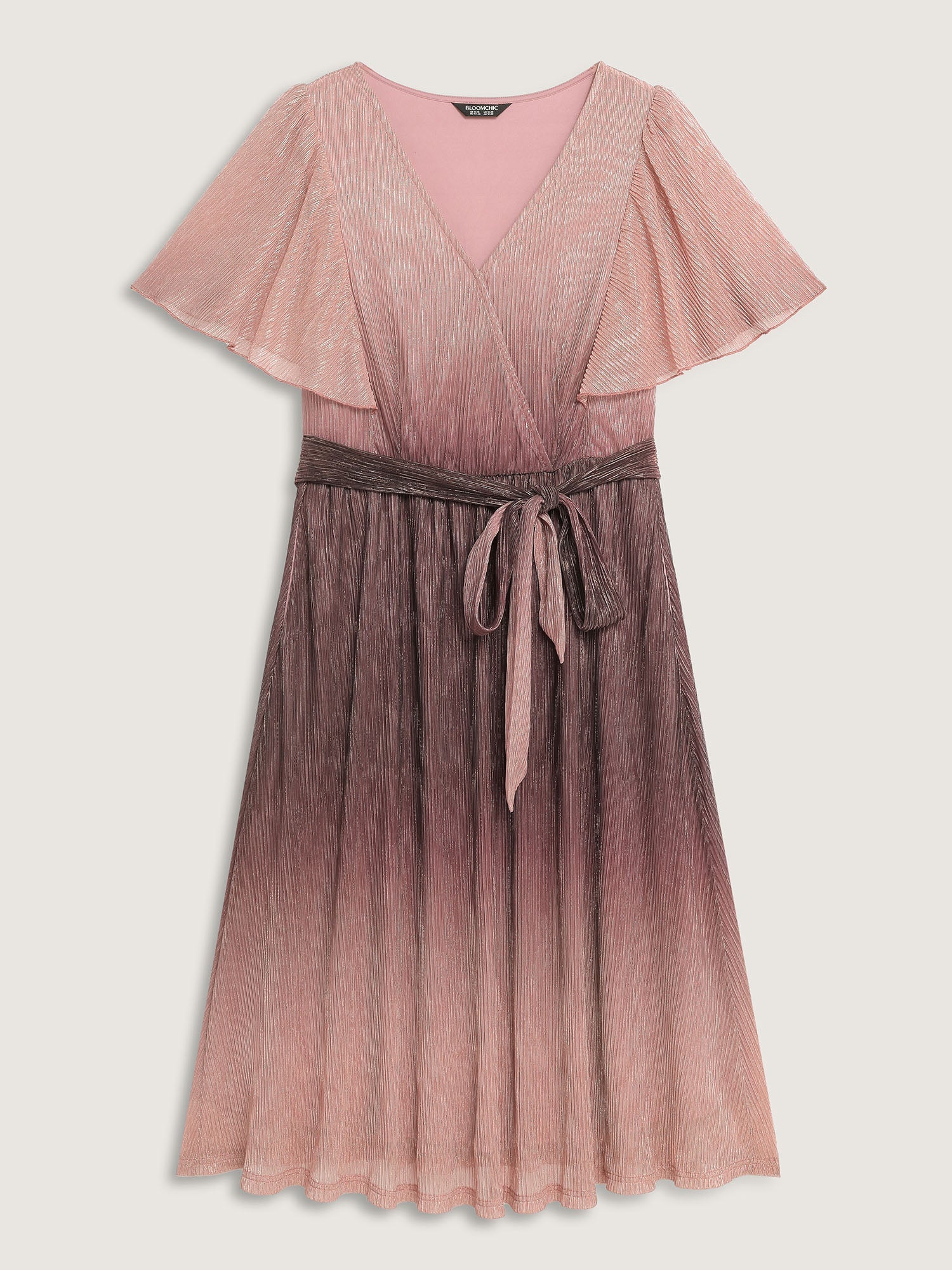 Color Gradient Pockets Belted Midi Dress