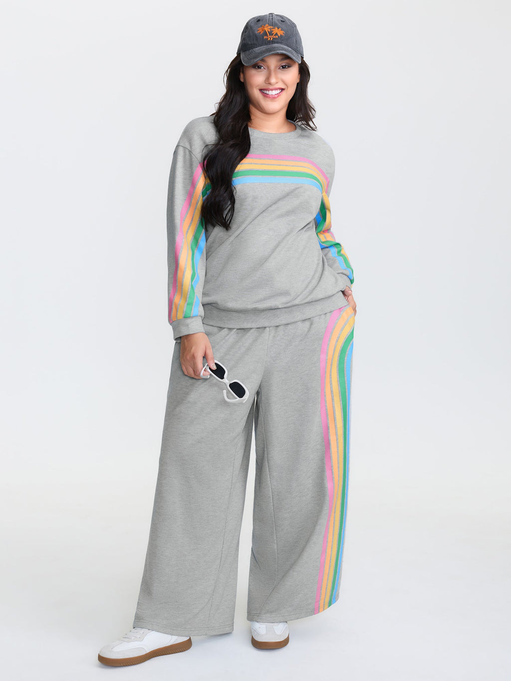 Soft Rainbow Print Round Neck Lounge Top