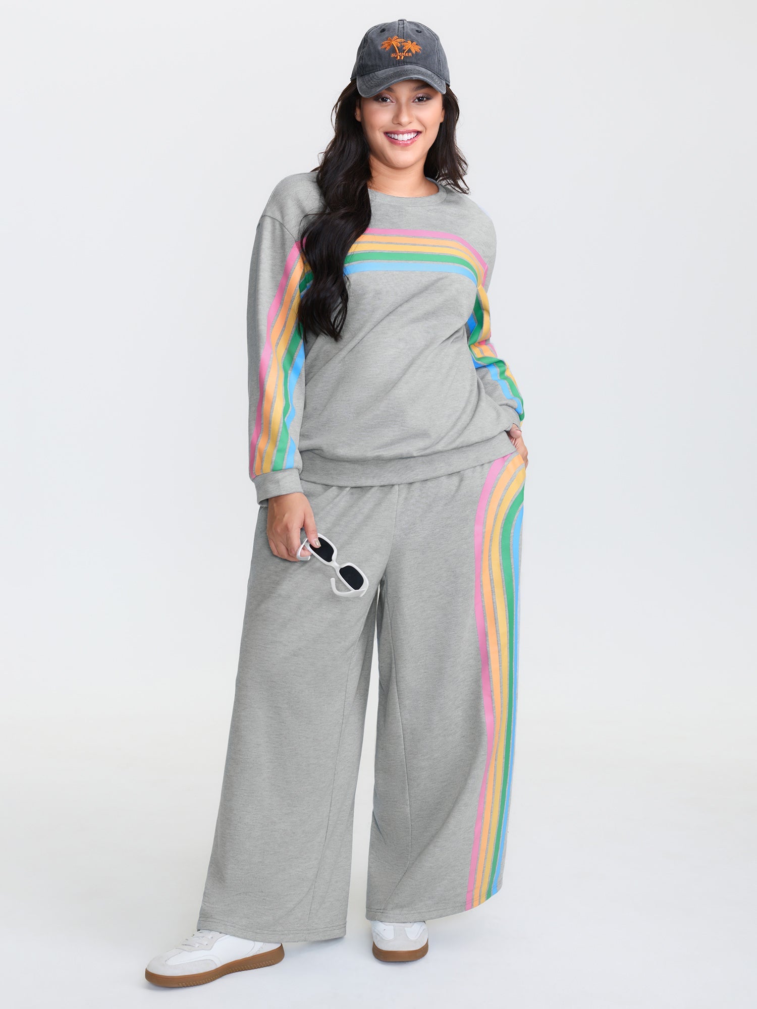 Soft Rainbow Print Round Neck Lounge Top