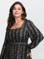 Retro Floral Stripe Tiered Maxi Dress