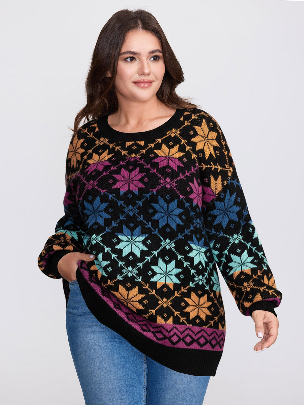 Color Gradient Snowflake Pattern Pullover