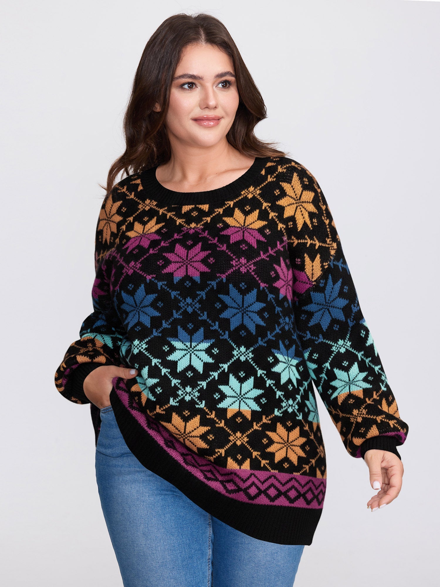 Color Gradient Snowflake Pattern Pullover