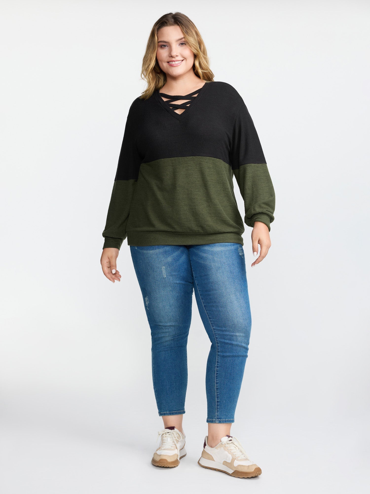 Colorblock Spliced Cross-Tie Sweatshirt