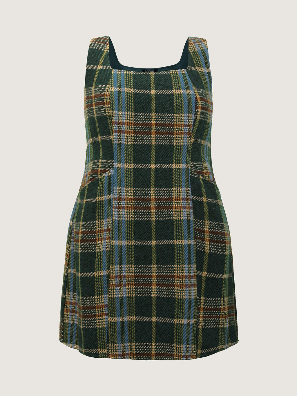 Plaid Pattern Slant Pockets Knee Dress