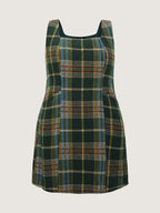Plaid Pattern Slant Pockets Knee Dress