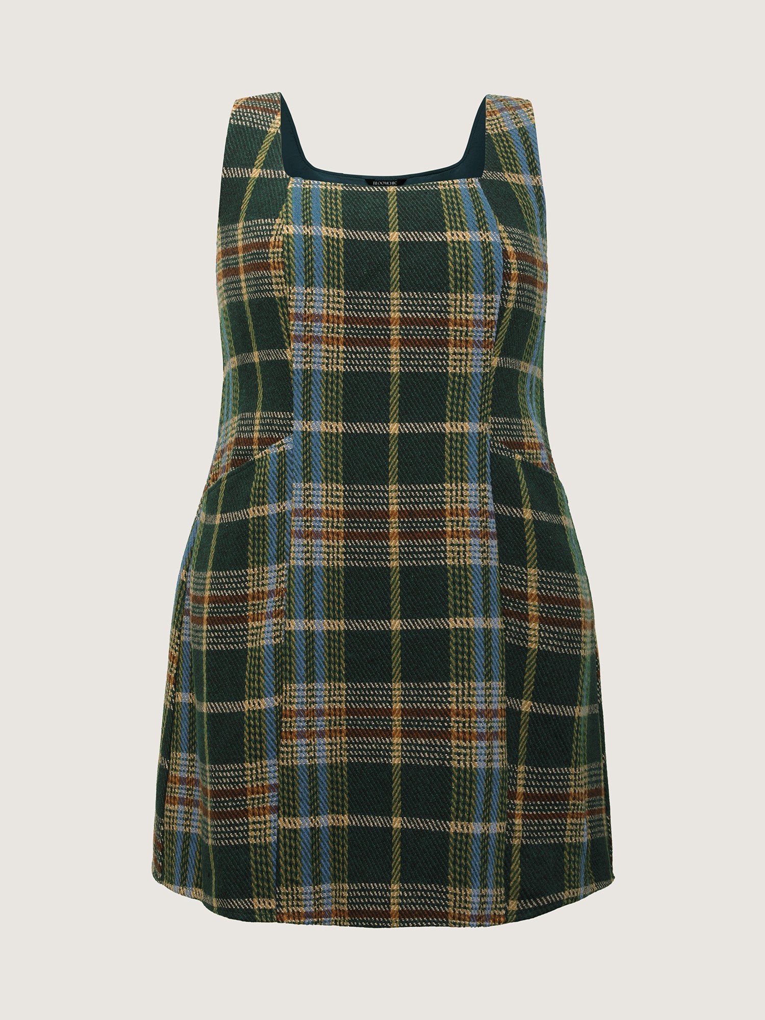 Plaid Pattern Slant Pockets Knee Dress