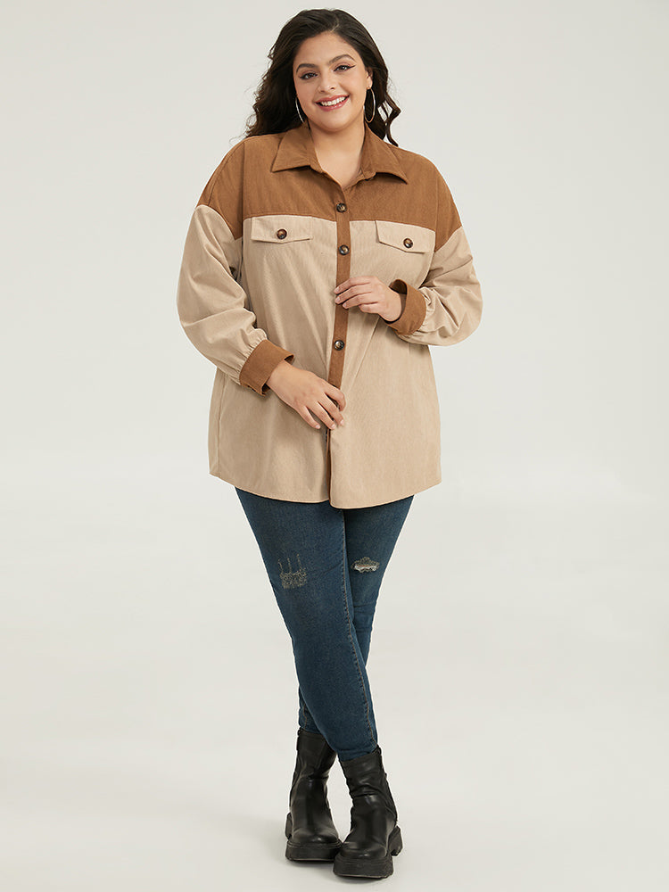 Two Tone Button Through Patchwork Coat