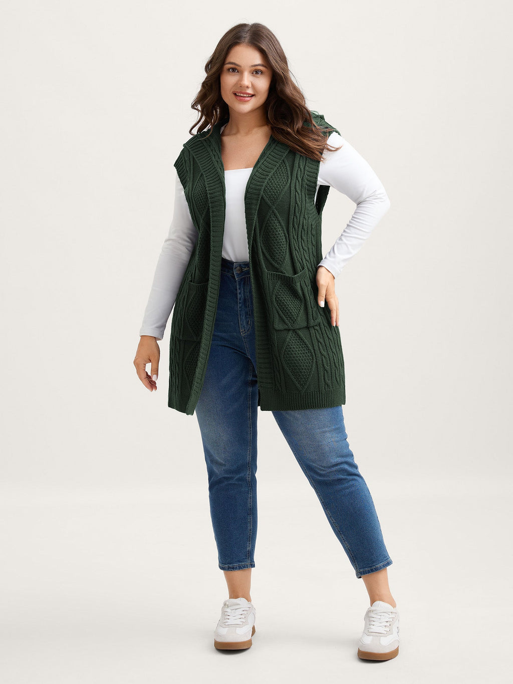 Twisted Hooded Sleeveless Knit Cardigan