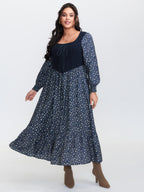 Corset Detail Shirred Floral Pockets Midi Dress