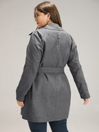 Striped Belted Lapel Collar Tunic Coat