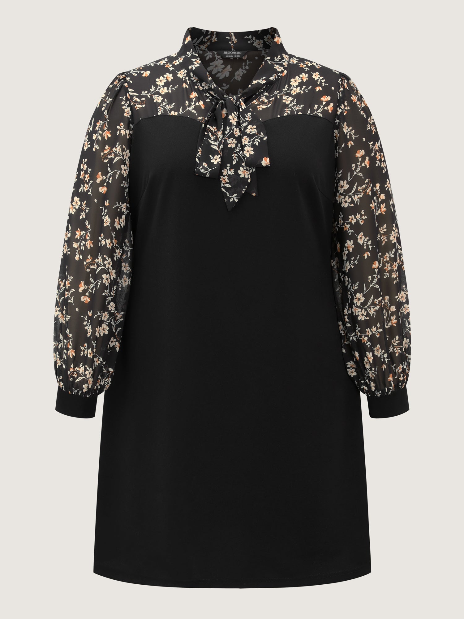 Floral Print Ribbon Neck-Tie Knee Dress