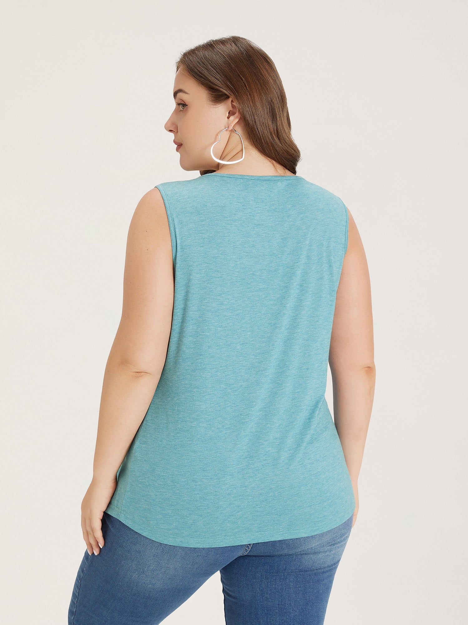 Heather Plicated Detail Square Neck Tank Top