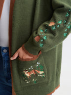 Holiday Fox Jacquard Pattern Knit Cardigan