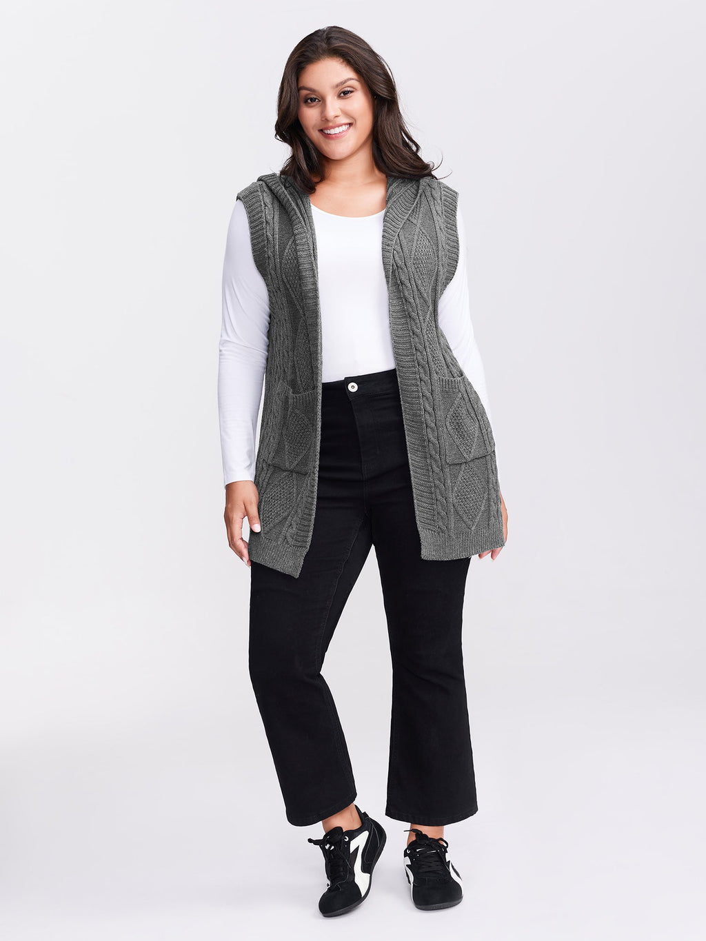 Twisted Hooded Sleeveless Knit Cardigan