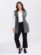 Twisted Hooded Sleeveless Knit Cardigan
