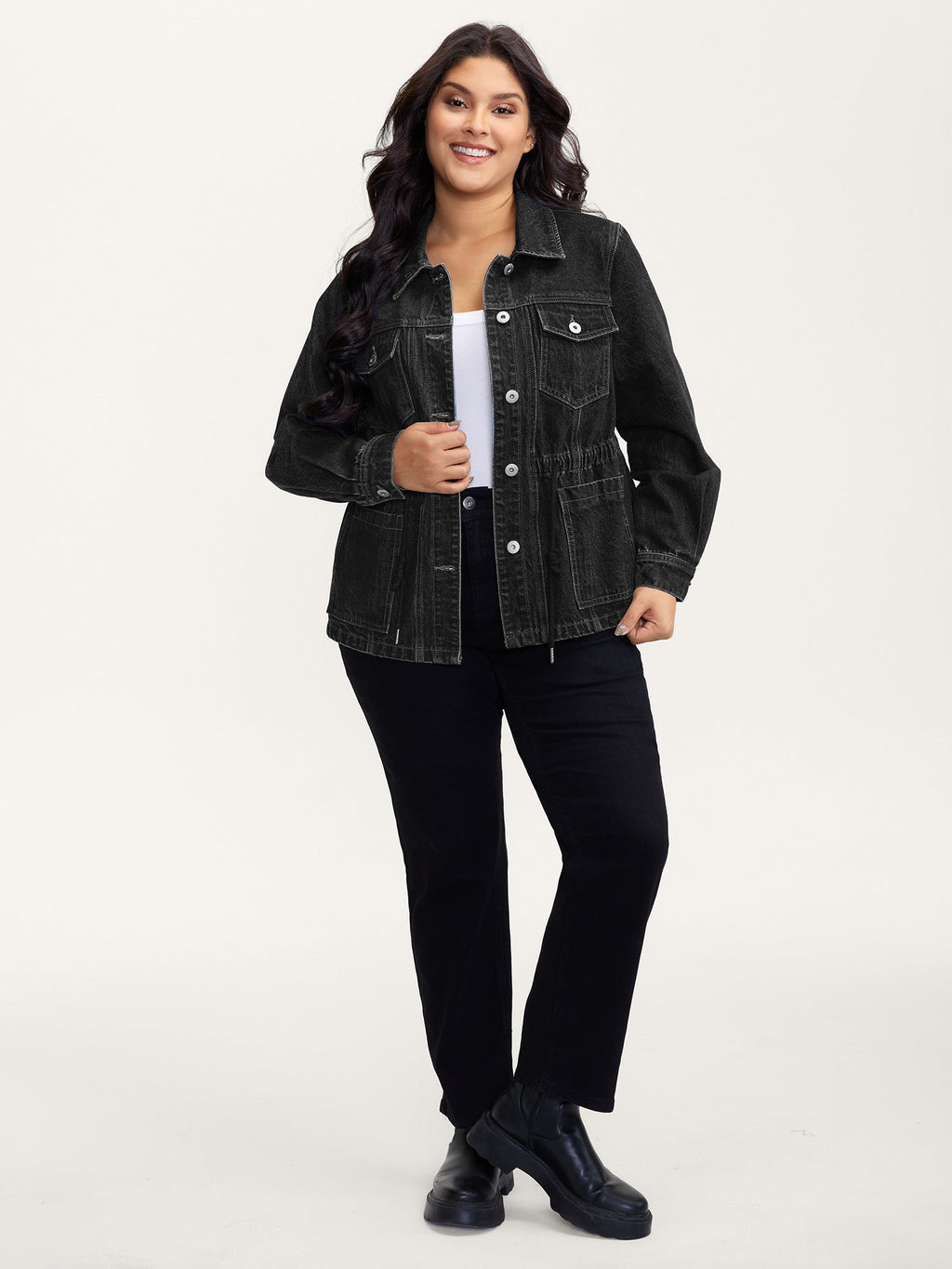 Supersoft Stretchy Waist Button-Down Denim Jacket