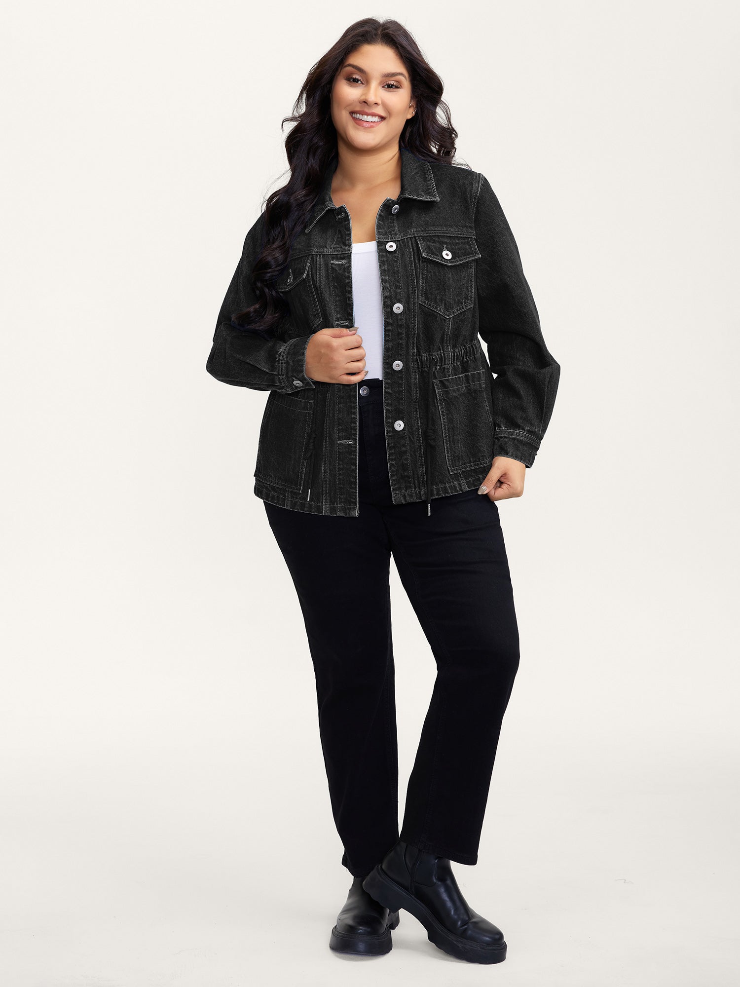 Supersoft Stretchy Waist Button-Down Denim Jacket