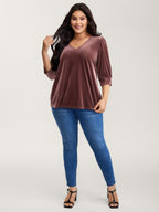 Velvet Textured Drape V-Neck Top