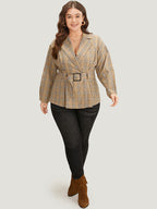 Plaid Metal Buckle Detail Pleated Coat