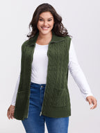 Cable Zipper Sleeveless Knit Cardigan