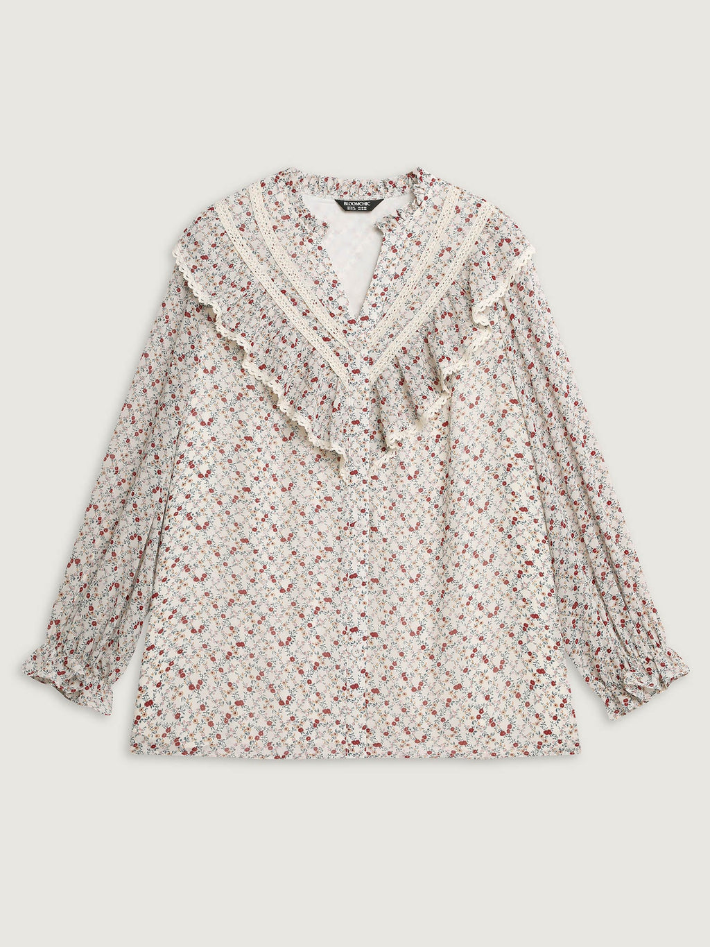 Lace Trim Ruffled Lettuce Edge Blouse