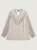 Lace Trim Ruffled Lettuce Edge Blouse