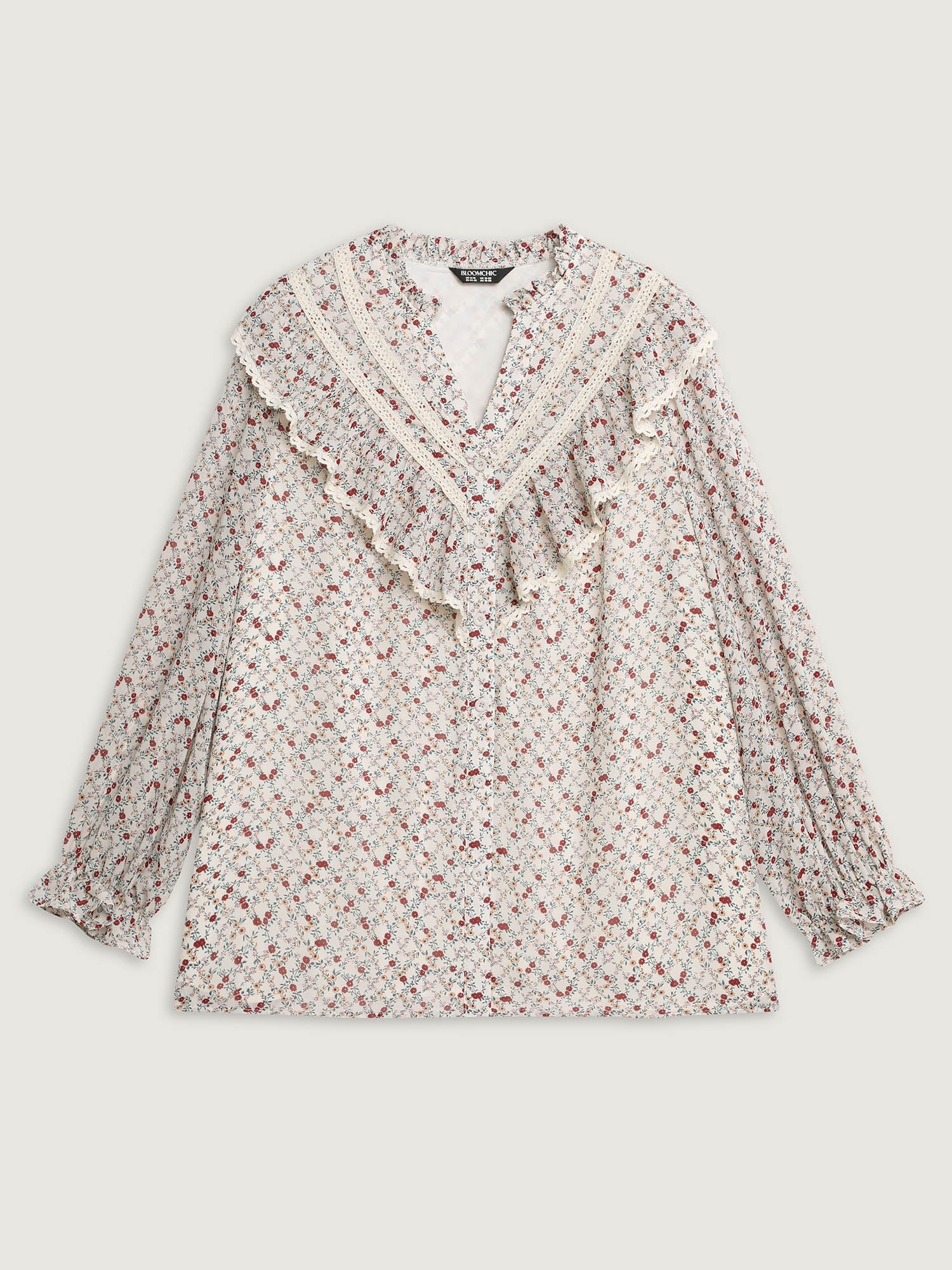 Lace Trim Ruffled Lettuce Edge Blouse