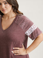 Ditsy Floral Colorblock Contrast Raglan Sleeve T-shirt