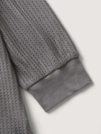 Waffle Grid Notched Collar Lace Sweatshirt