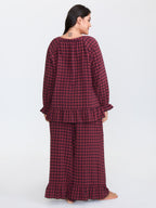 Gingham Ruffled Hem Loungewear Set