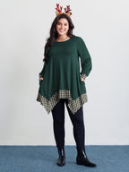 Supersoft Stretchy Checkered Asymmetrical Hem T-Shirt