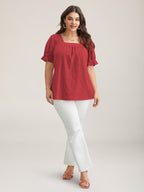 Cotton Square Neck Ruffled Sleeve Shirt