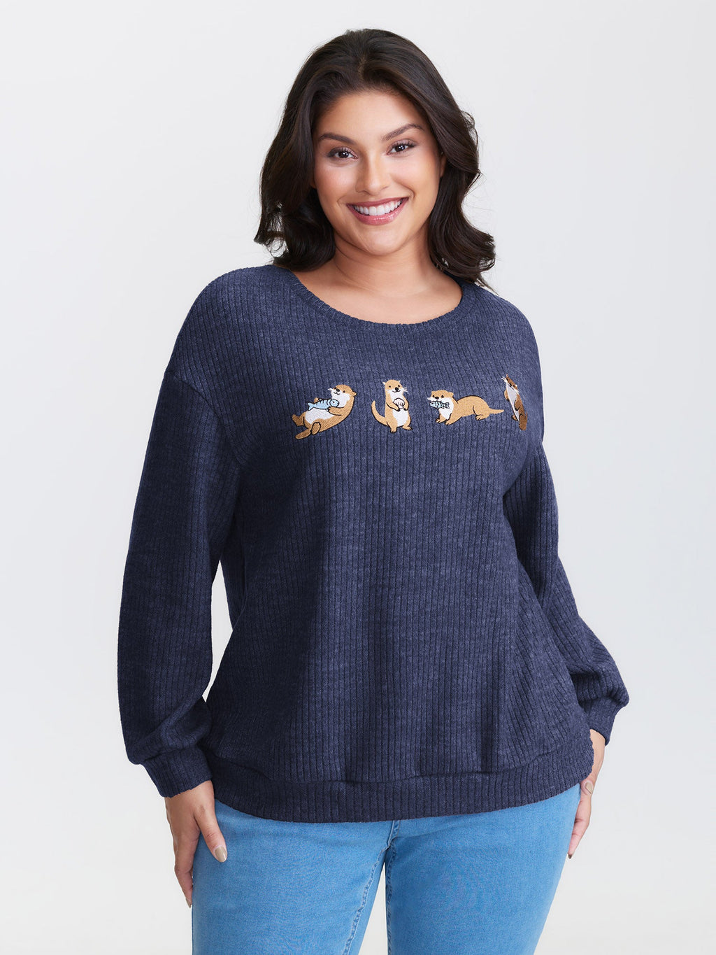 Happy Otter Embroidered Sweatshirt