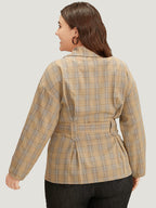 Plaid Metal Buckle Detail Pleated Coat