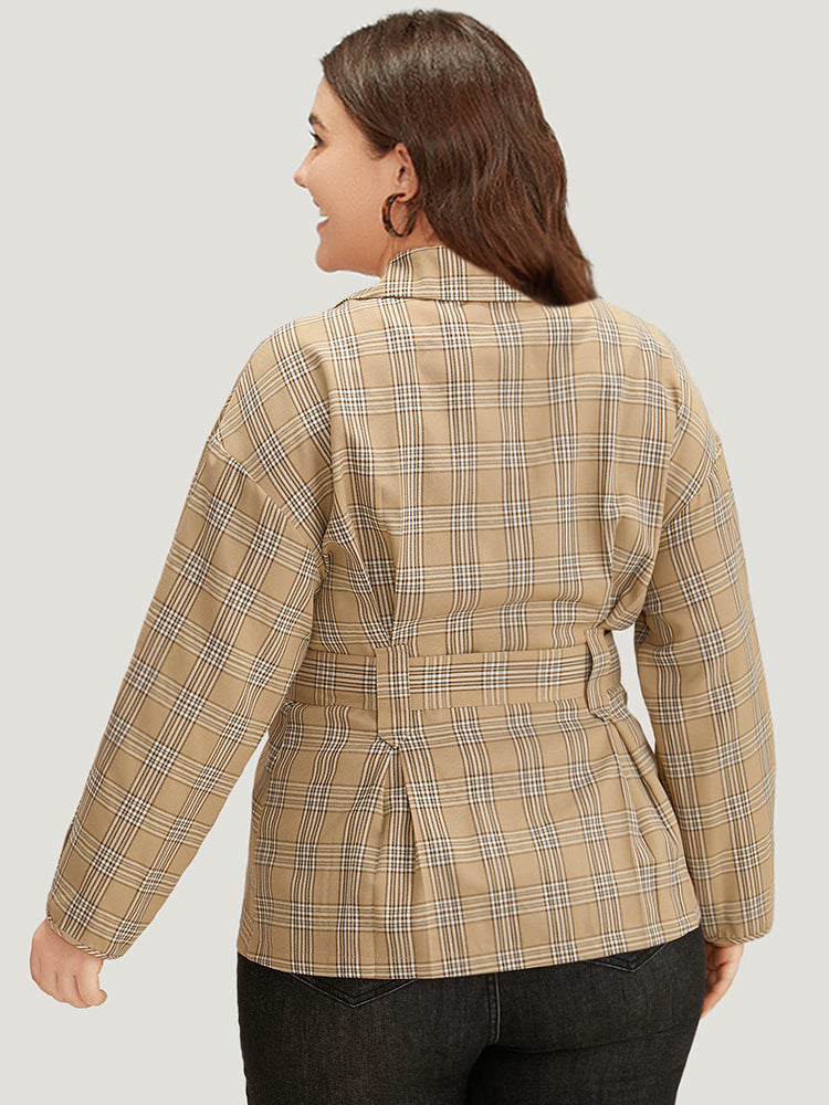 Plaid Metal Buckle Detail Pleated Coat
