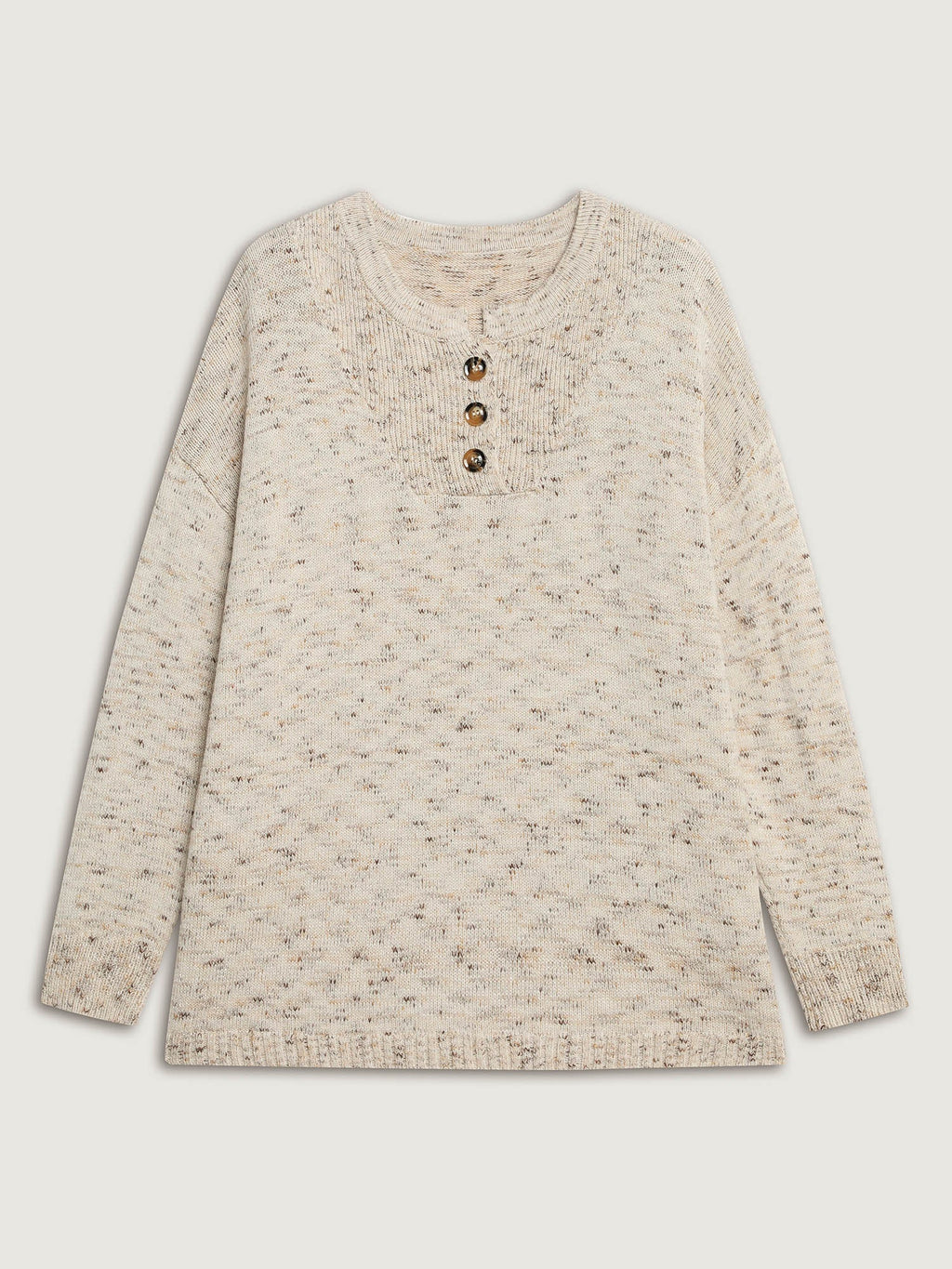 Heather Textured Button Neck Pullover