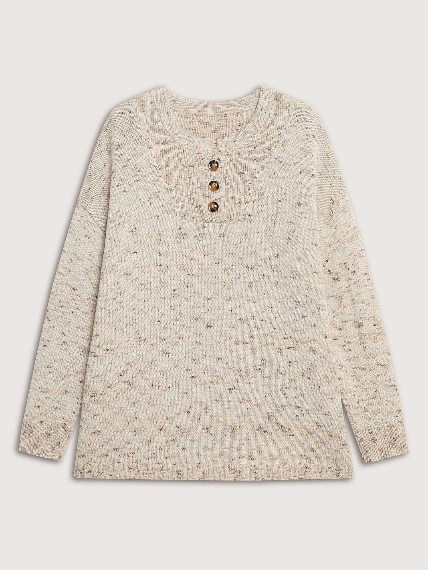 Heather Textured Button Neck Pullover