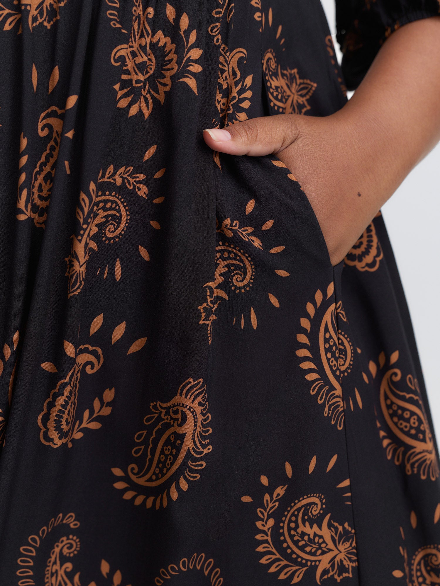 Paisley Print Lace Trim Tiered Maxi Dress